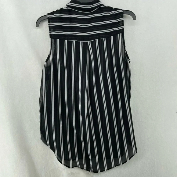 H&M Blouse Women's Sz 6 Black White Striped Sheer Unlined Collared Sleeveless - Picture 2 of 11